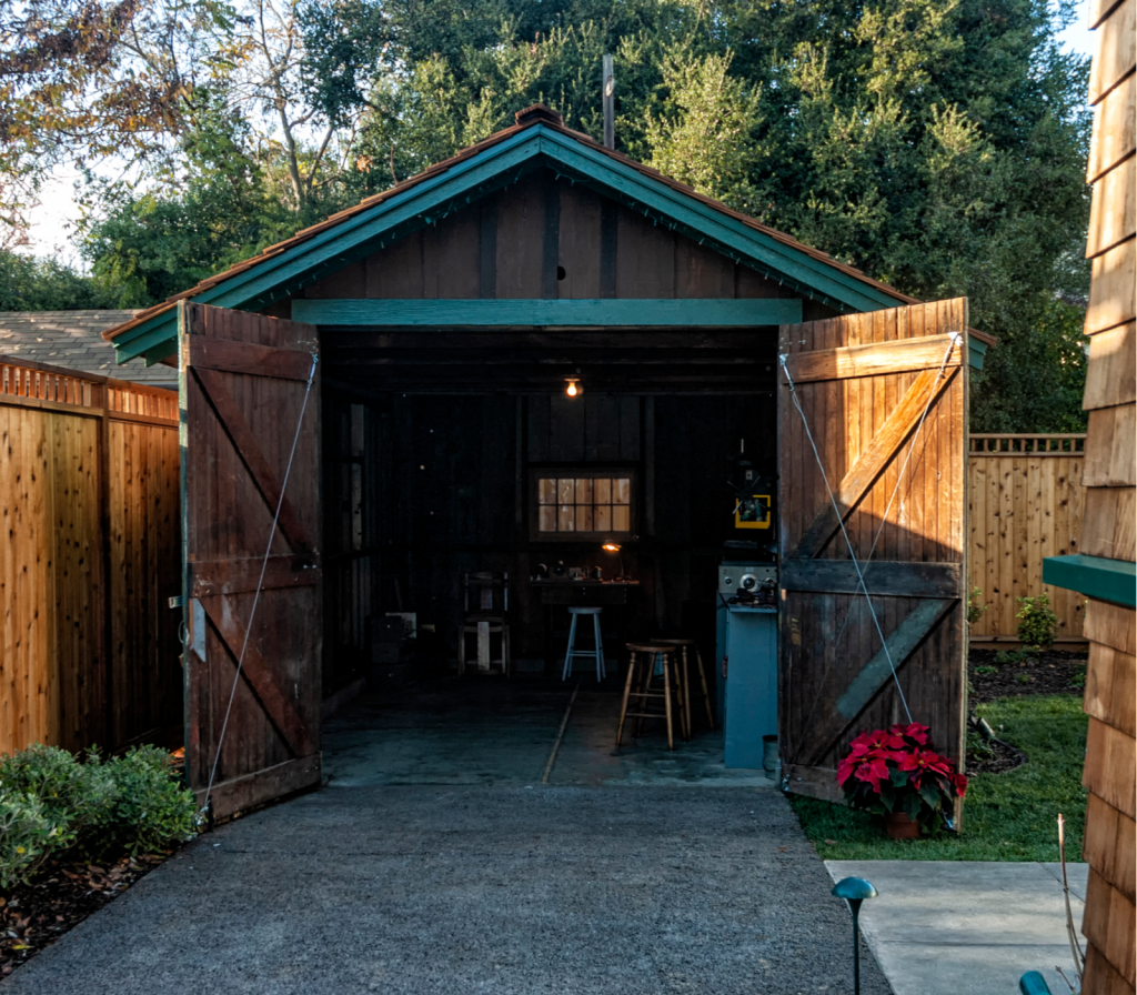 The garage of the house where Bill Hewlett and David Packard first lived and worked when starting the Hewlett-Packard company.